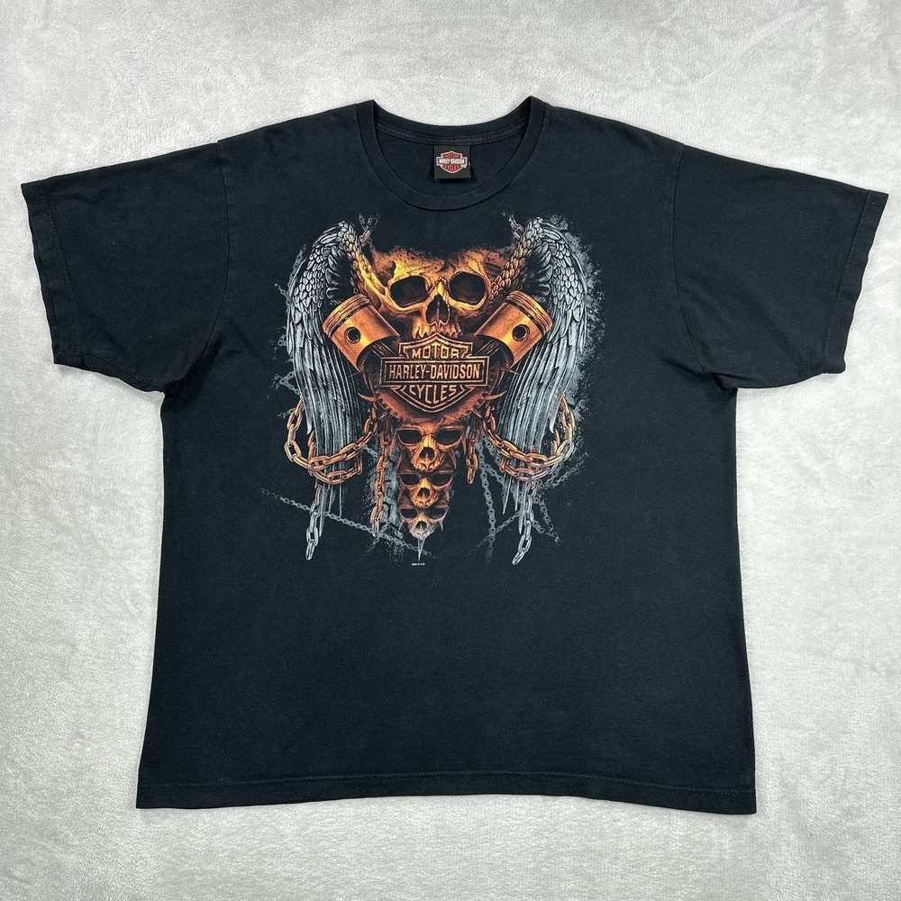 Harley Davidson Shirt Mens XL Black Honolulu Skulls Wings Biker Grunge Goth